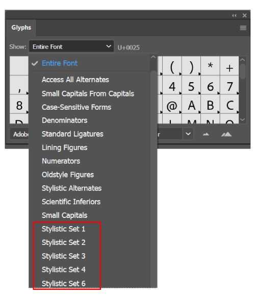 access different glyphs in illustrator